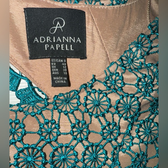 👗 NWT! Adrianna Papell Crochet Lace Teal Dress - Picture 6 of 11